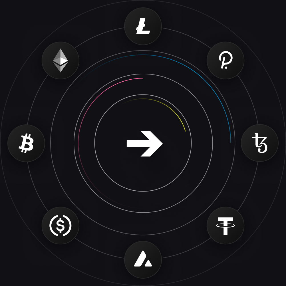 Some of the cryptocurrencies offered on Composer, orbiting around each other.